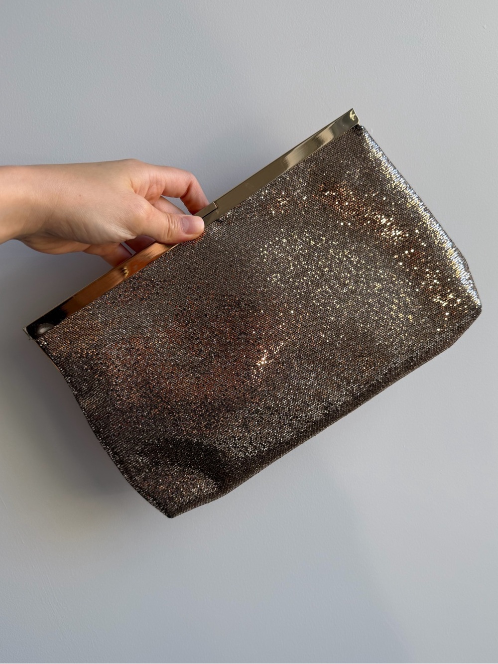Glitter Metallic Evening Clutch Bag - Gold Trim